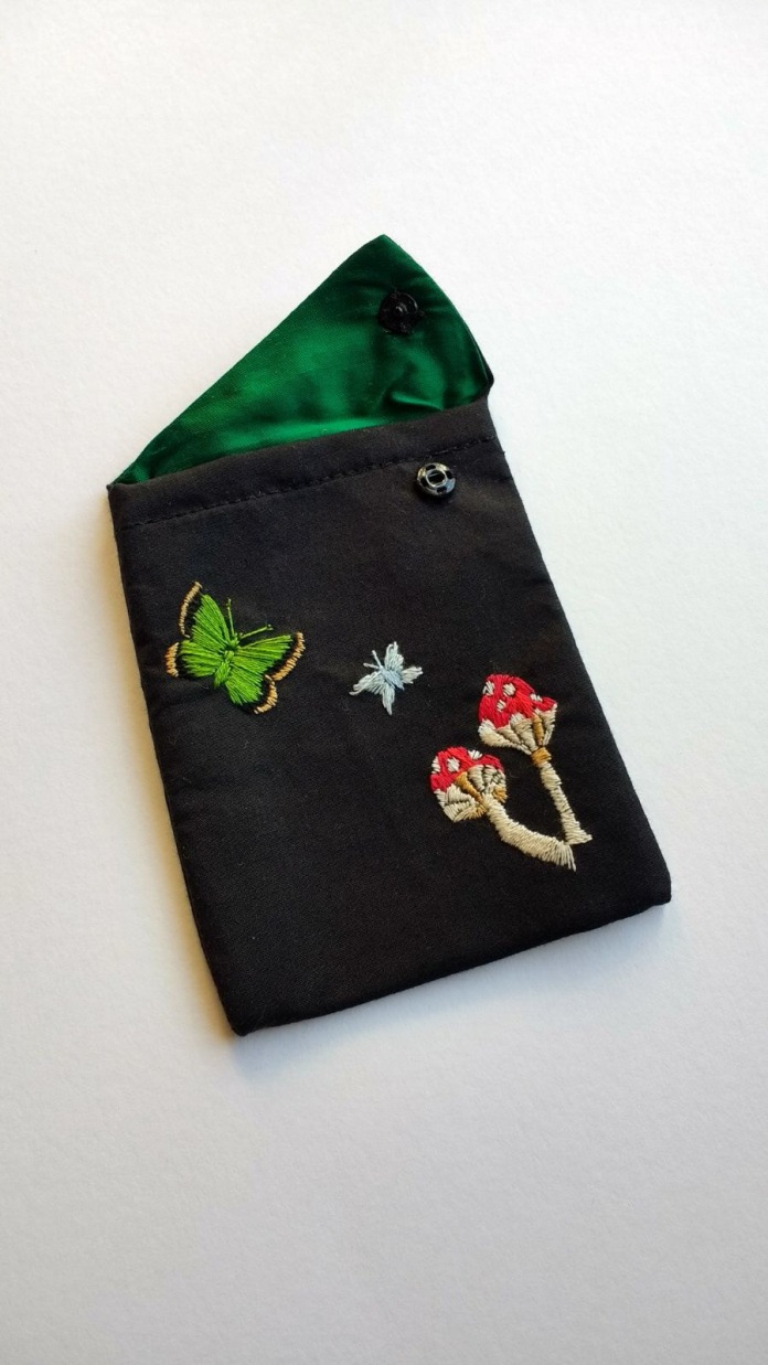 Embroidered toadstool silk bag